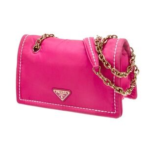 Prada Fuchsia pink nylon Bag with Gold Chain